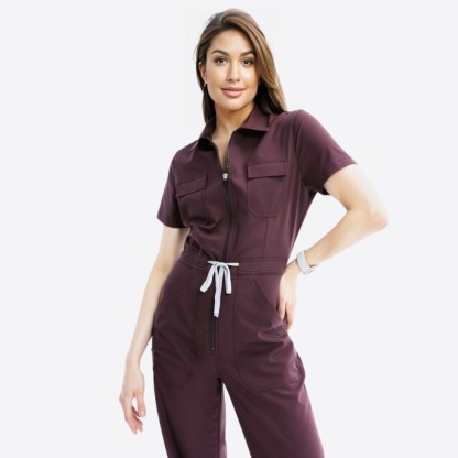 Women's Polo Neck Four Pockets Straight Leg Jumpsuit