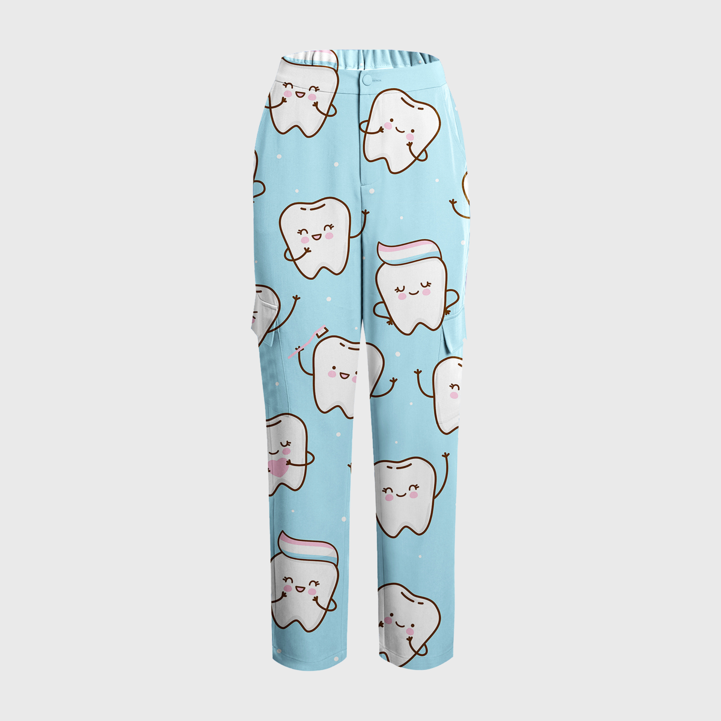 Women's Cute Teeth Collection Printed Six-Pocket Scrub Pants