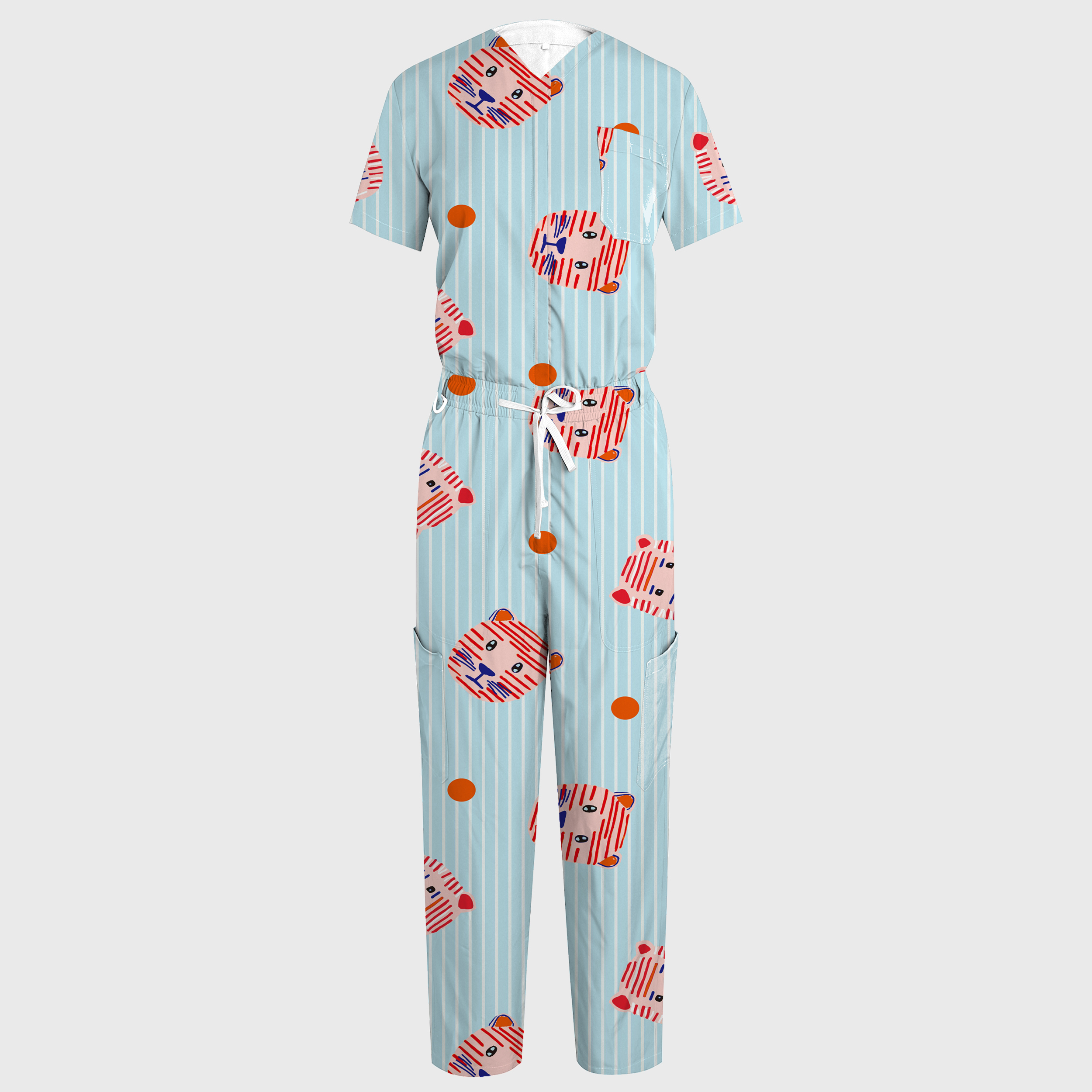 Women's Little Lion V-neck Wide Leg Scrub Jumpsuit