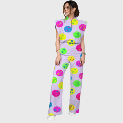 Women's Colorful Smiley Face Pattern Nurse Scrub Set