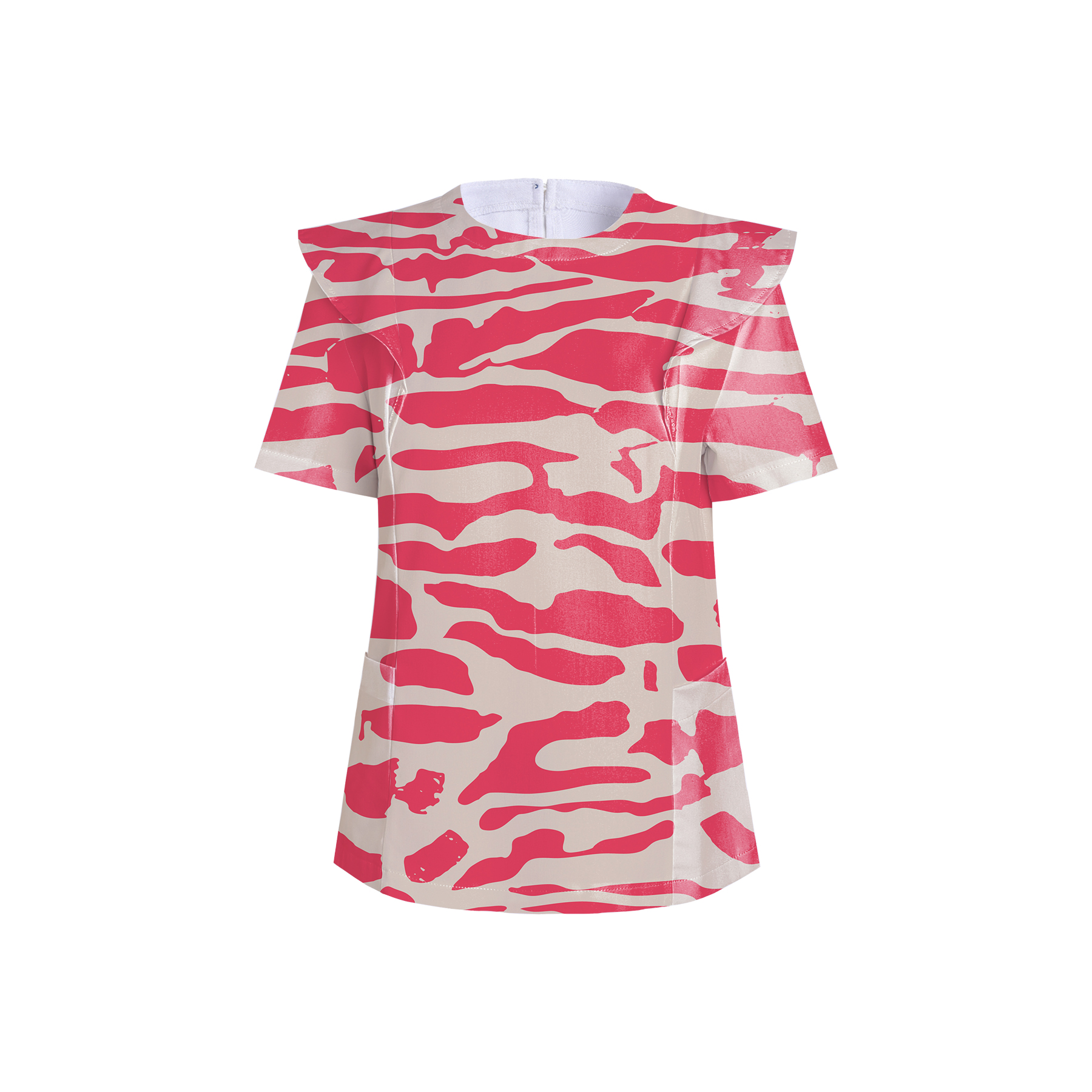Women's Crew Neck Ultra Rosa Tiger Striped Scrub Top