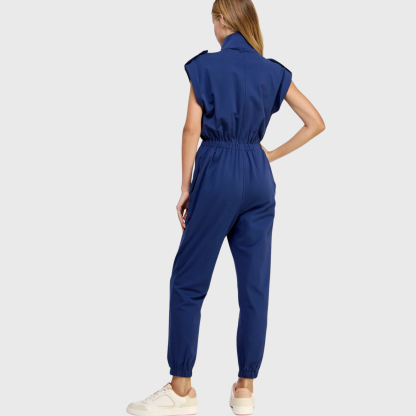 Women's High Neck Folded Sleeves with Epaulettes Jumpsuit