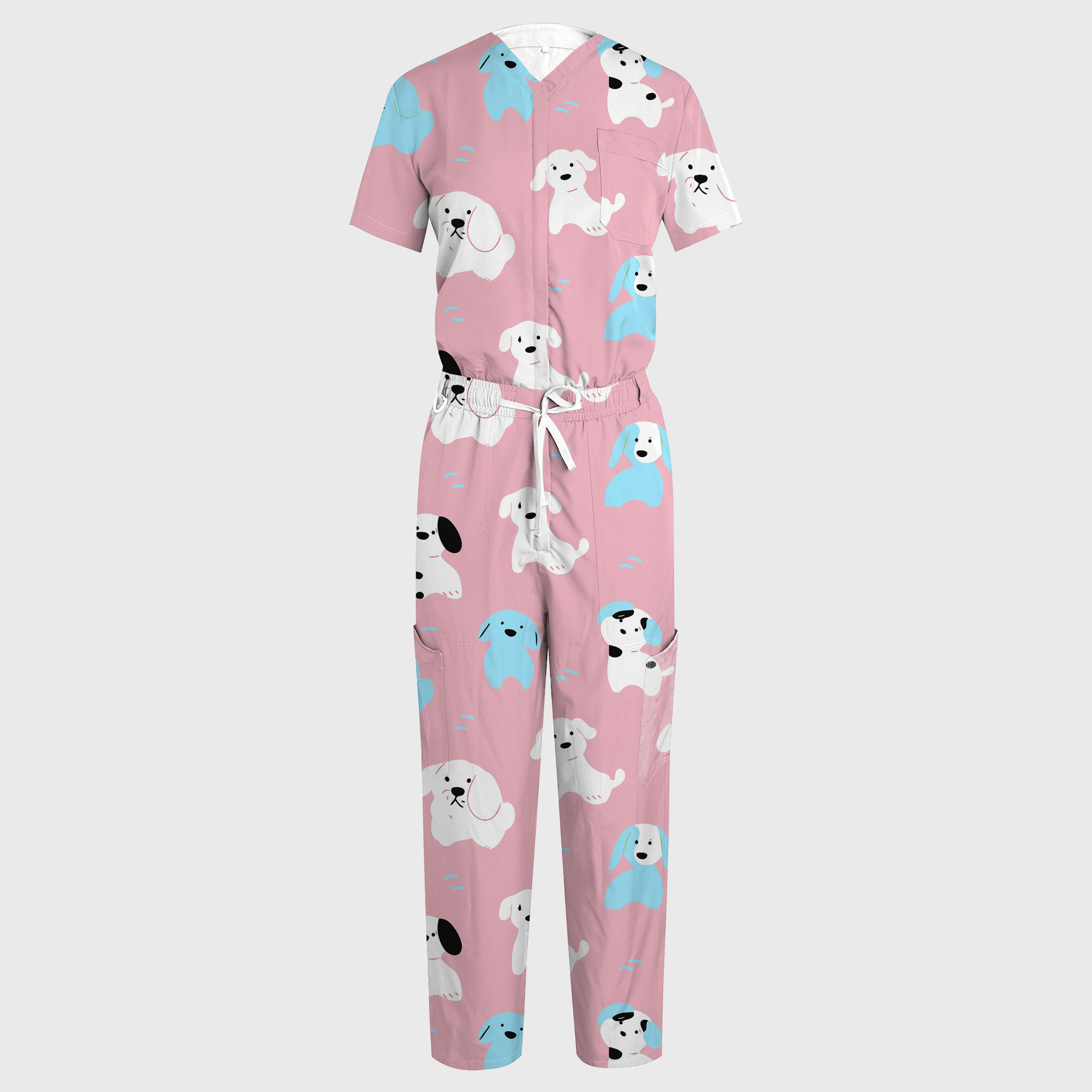 Women's Puppy V-neck Wide Leg Scrub Jumpsuit