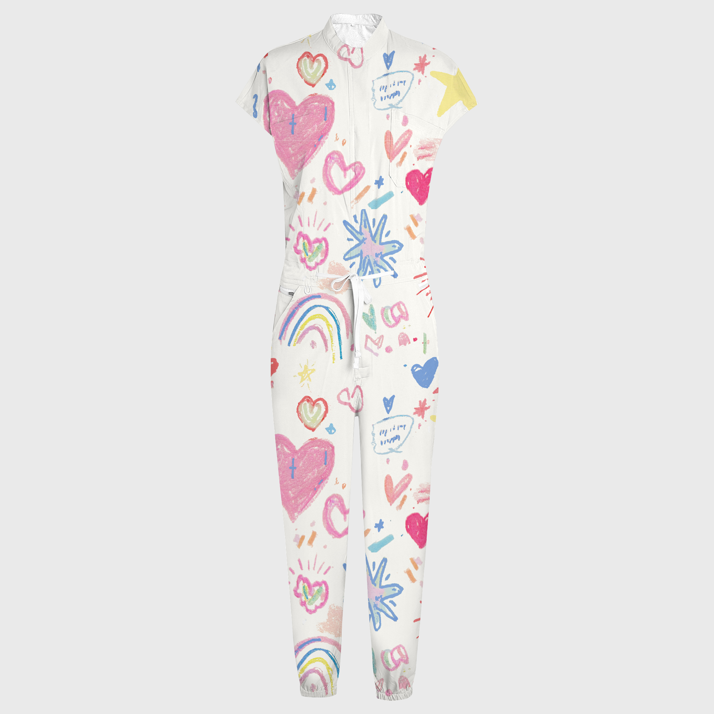 Women's Heart Printed 12-Pocket Jogger Scrub Jumpsuit