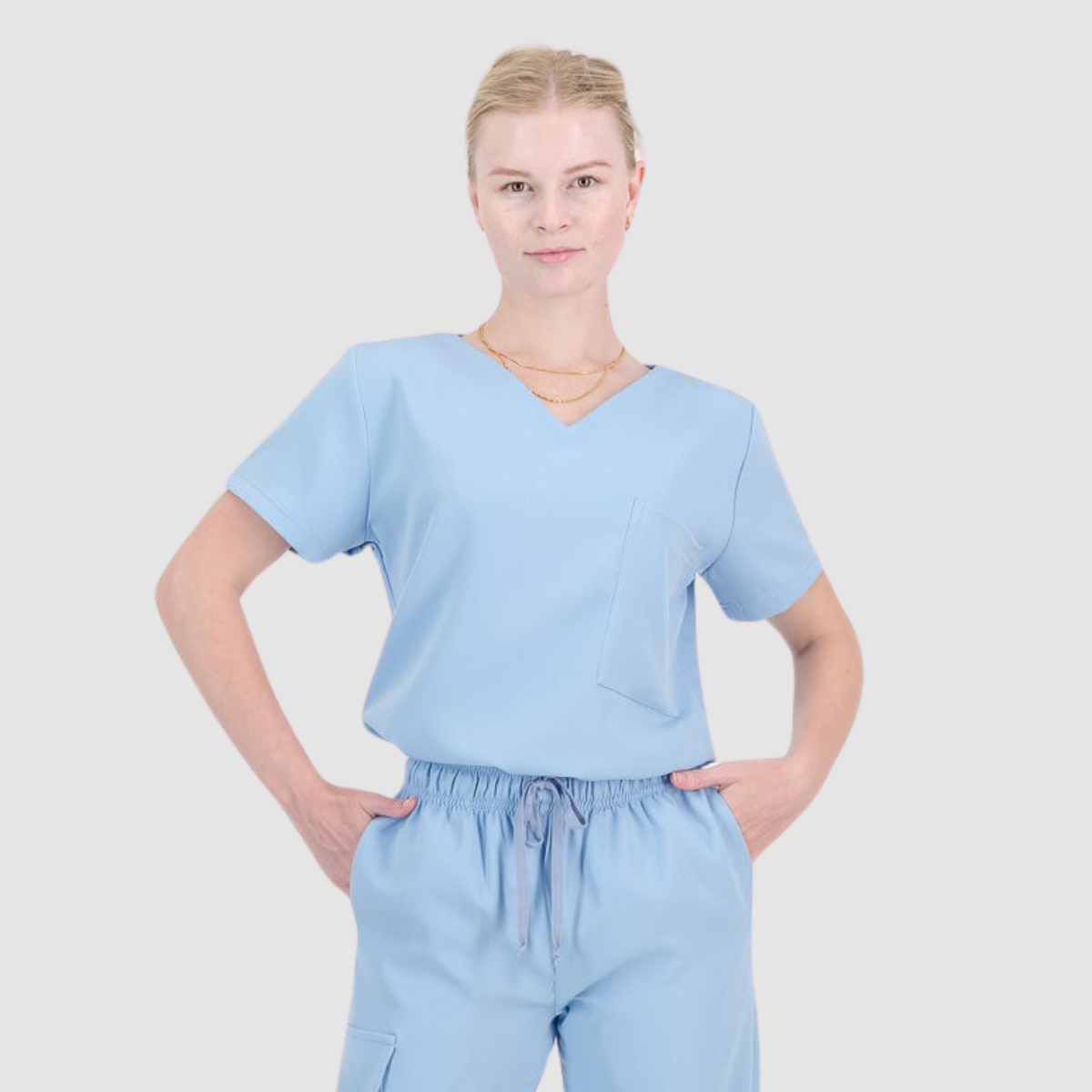 Casual and Fashionable V-neck Solid Color Scrub Top For Nurse 