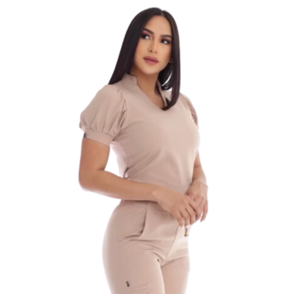 Women's V-neck Puff Sleeve Scrub Top