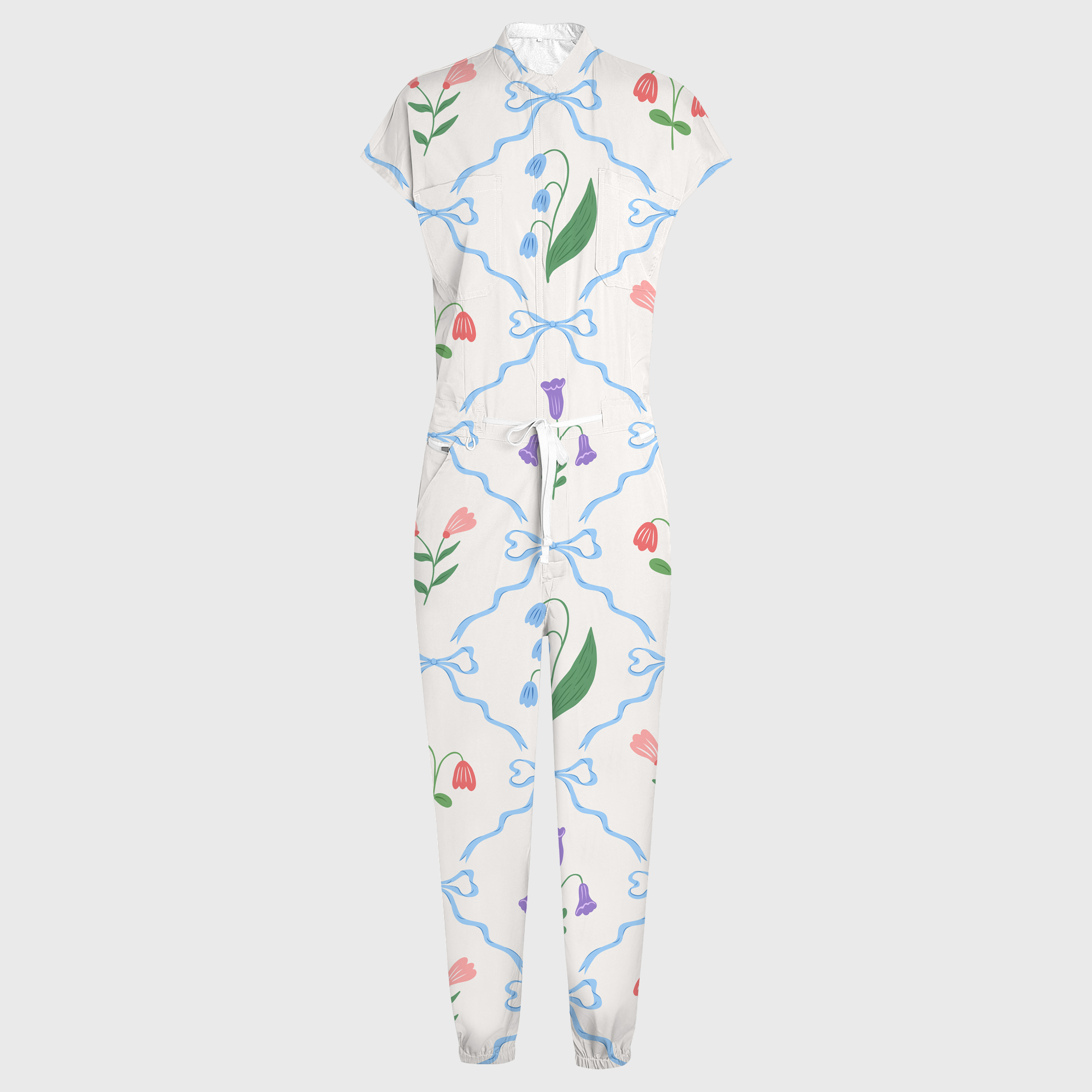 Women's Floral Printed 12-Pocket Jogger Scrub Jumpsuit