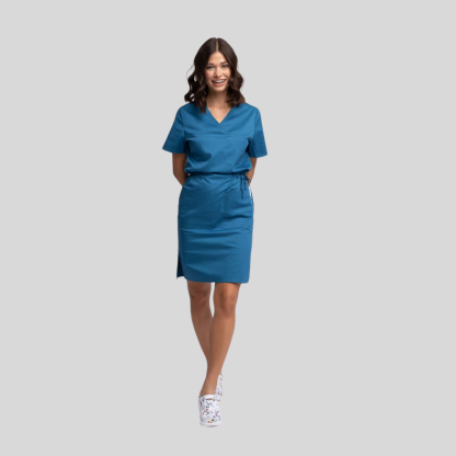 Medical Casual V-Neck Elastic Waist Scrub Dress