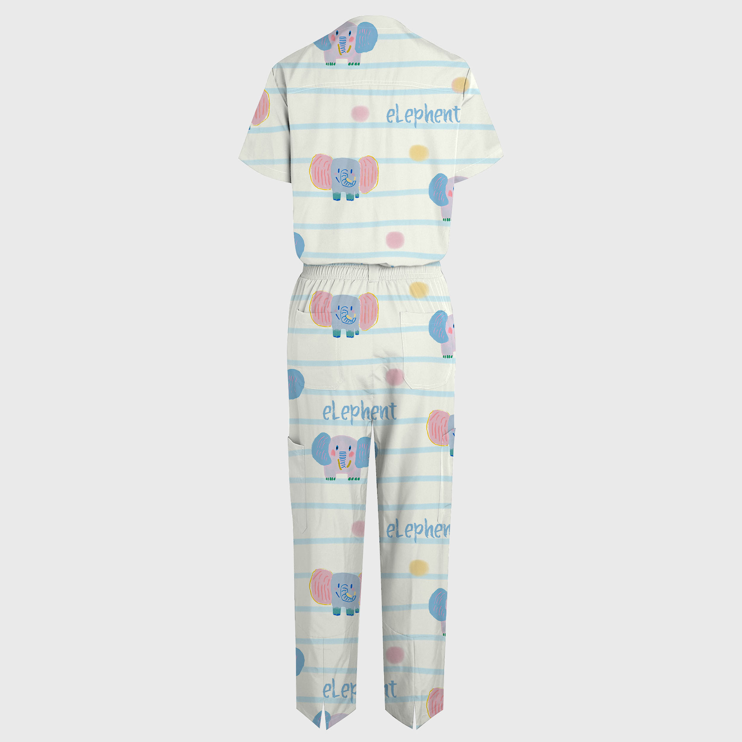 Women's V-neck Wide Leg Baby Elephant Print Scrub Jumpsuit