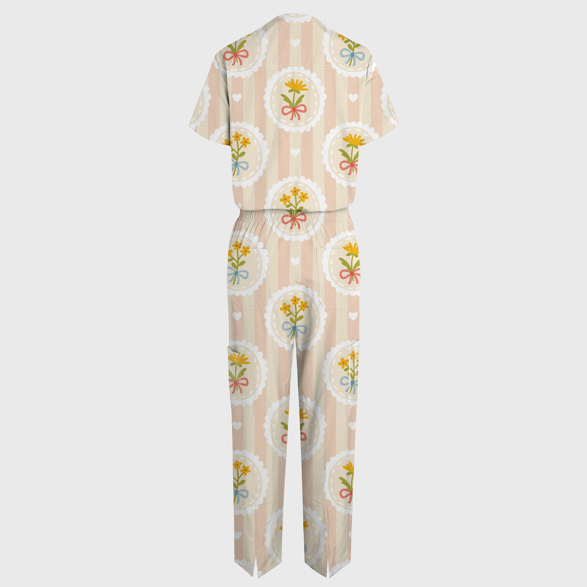 Women's V-neck Wide Leg Floral Printed Scrub Jumpsuit