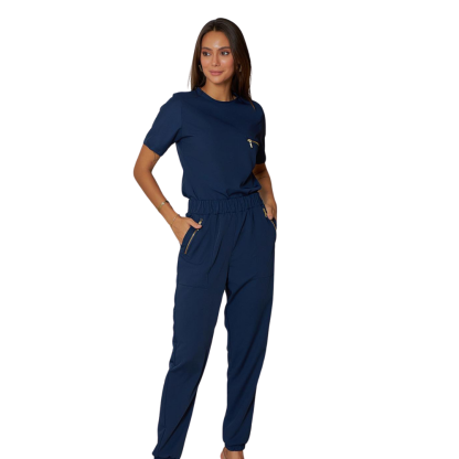 Women's Zipper Decorative Pocket Elastic Waist Scrub Pants