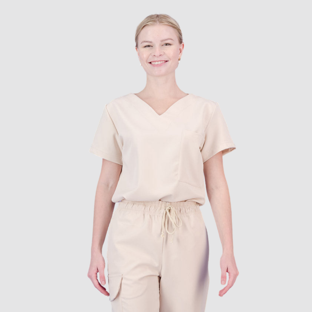 Casual and Fashionable V-neck Solid Color Scrub Top For Nurse