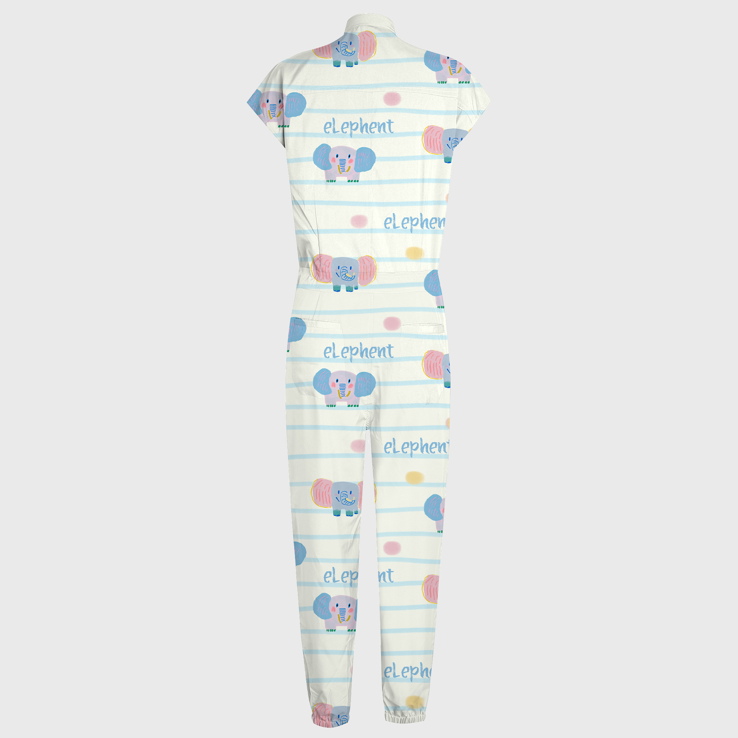 Women's Baby Elephant Print 12-Pocket Jogger Scrub Jumpsuit