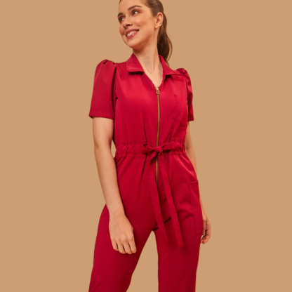 Women's Polo Neck Puff Sleeve Jumpsuit