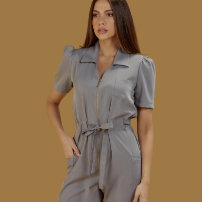 Women's Polo Neck Puff Sleeve Jumpsuit