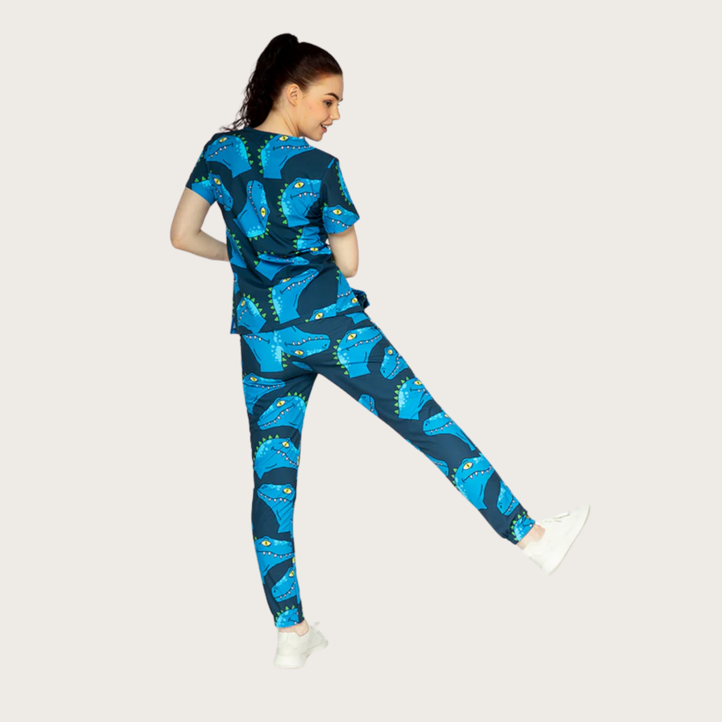Women’s Blue Dinosaur Jogger Scrub Pants