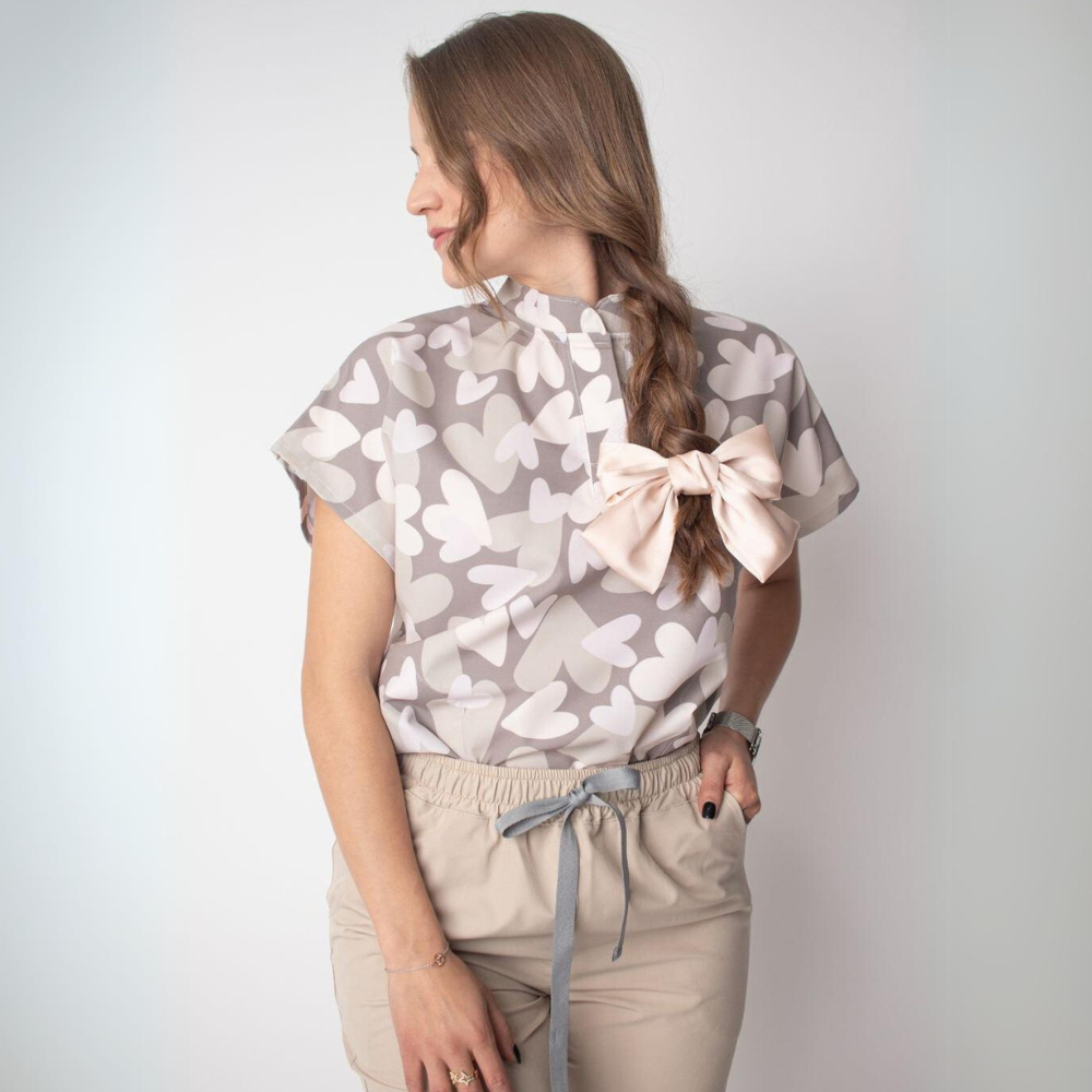 Women's Loose Fit Mandarin Collar Printed Scrub Top™