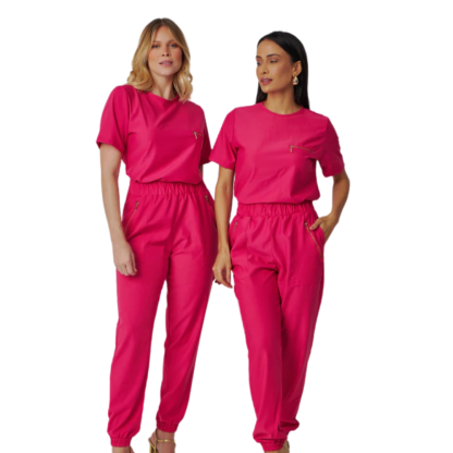 Women's Zipper Decorative Pocket Elastic Waist Scrub Pants