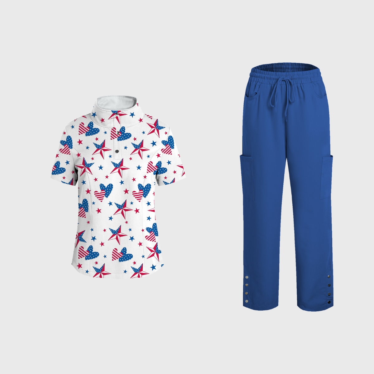 Women's V-Neck Independence Day Printed Scrub Set SI25