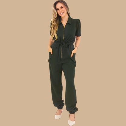 Women's Polo Neck Puff Sleeve Jumpsuit