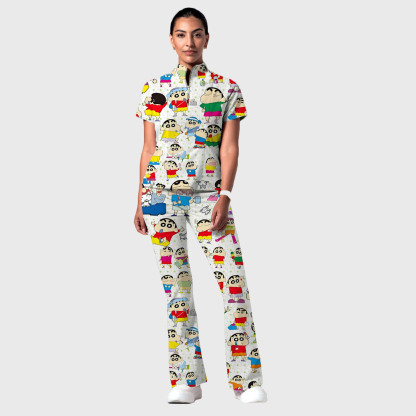 Women's Crayon Shin-Chan Pattern Nurse Scrub Set