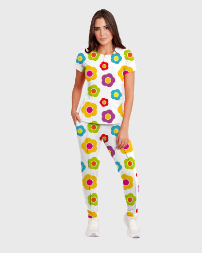 Women's Colorful Floral Pattern Scrub Set ST6195