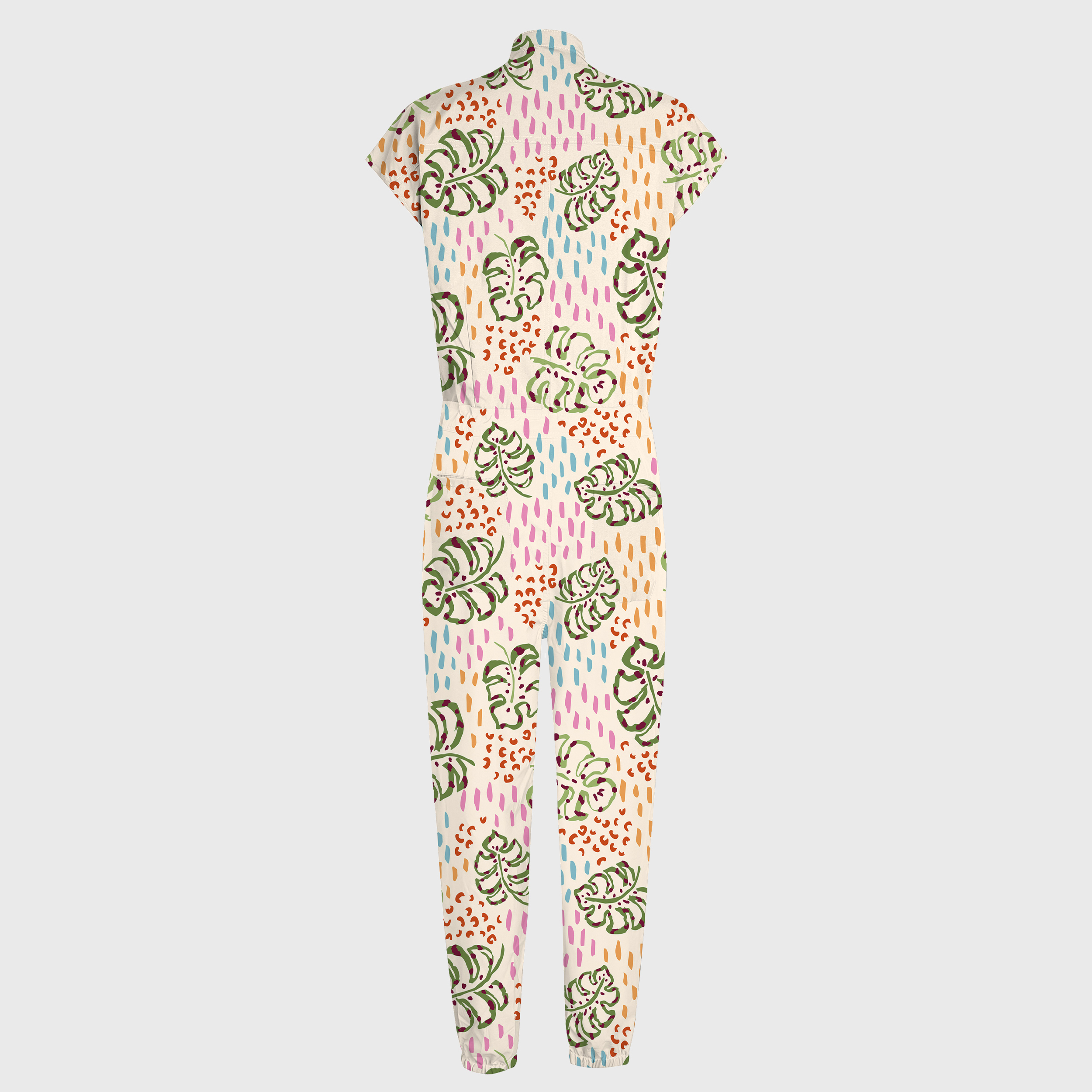 Women's Jaguar Leaves Print 12-Pocket Jogger Scrub Jumpsuit