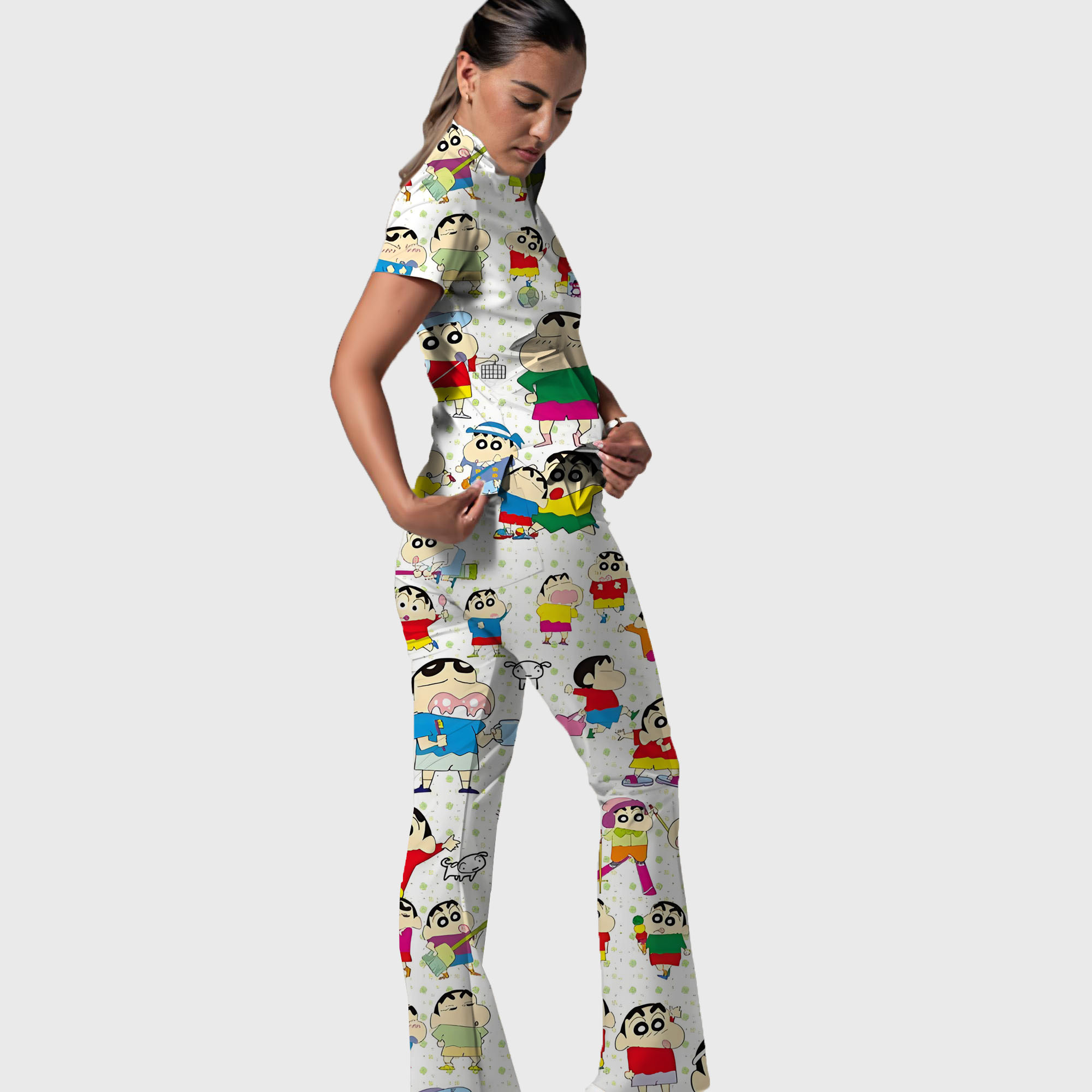 Women's Crayon Shin-Chan Pattern Nurse Scrub Set