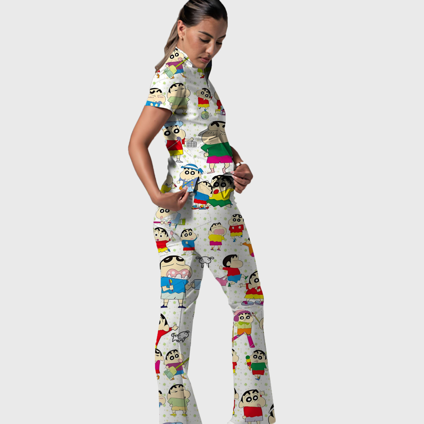 Women's Crayon Shin-Chan Pattern Nurse Scrub Set