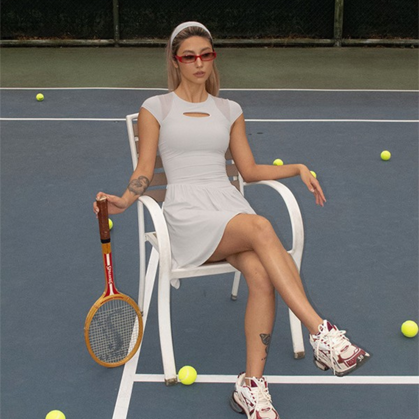 Round Neck Sleeveless Pleated Yoga Fitness Tennis Dress