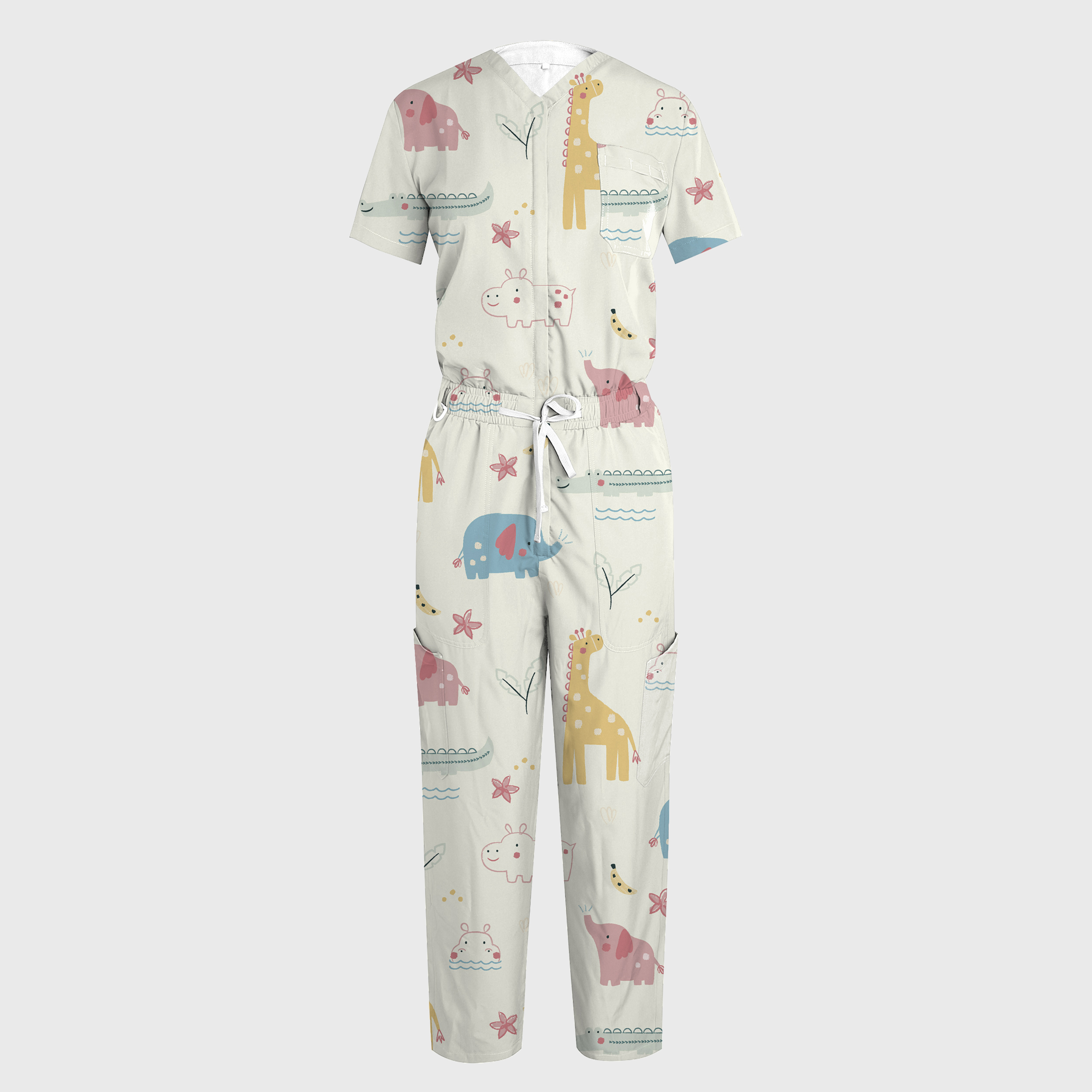 Women's Animal V-neck Wide Leg Scrub Jumpsuit