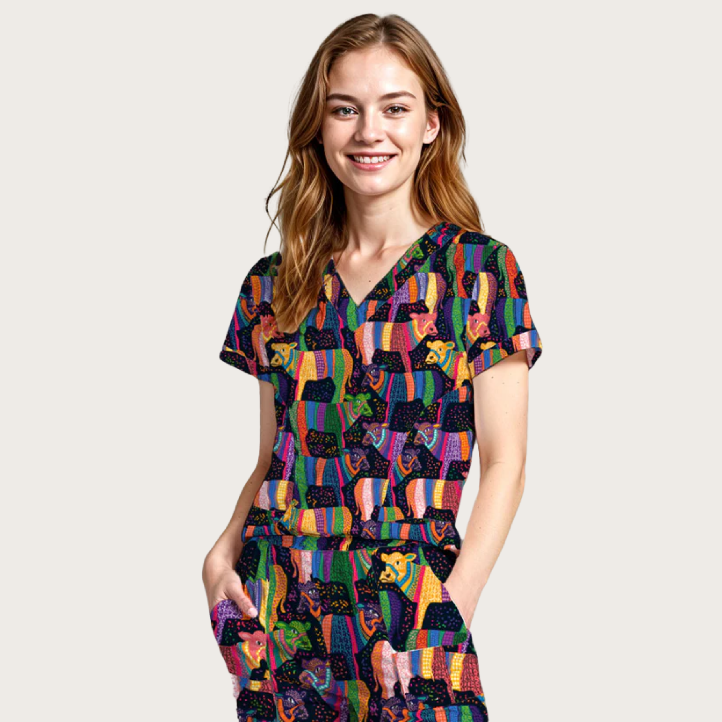 Women's Cows Parade V-neck Scrub Top