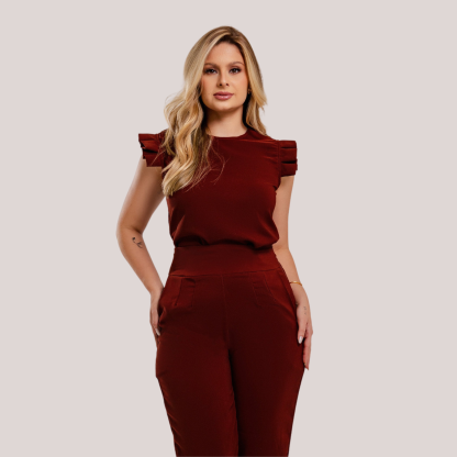 Round Neck Pleated Sleeve Scrub Top For Women