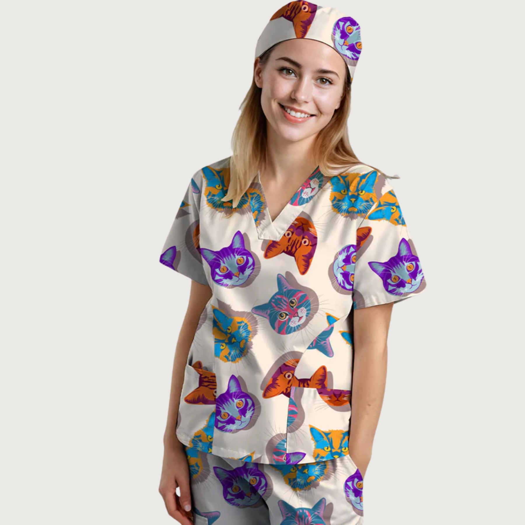 Women's Crazy Kats V-neck Scrub Set SA12