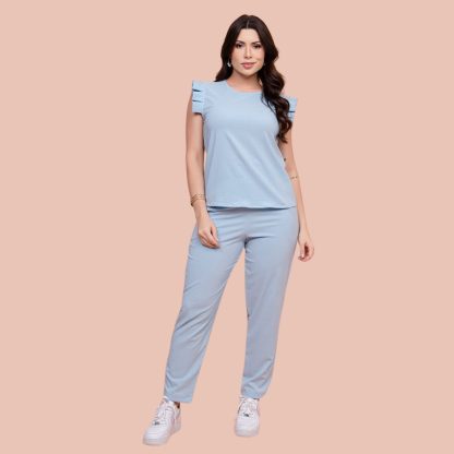 Round Neck Pleated Sleeve Scrub Top For Women