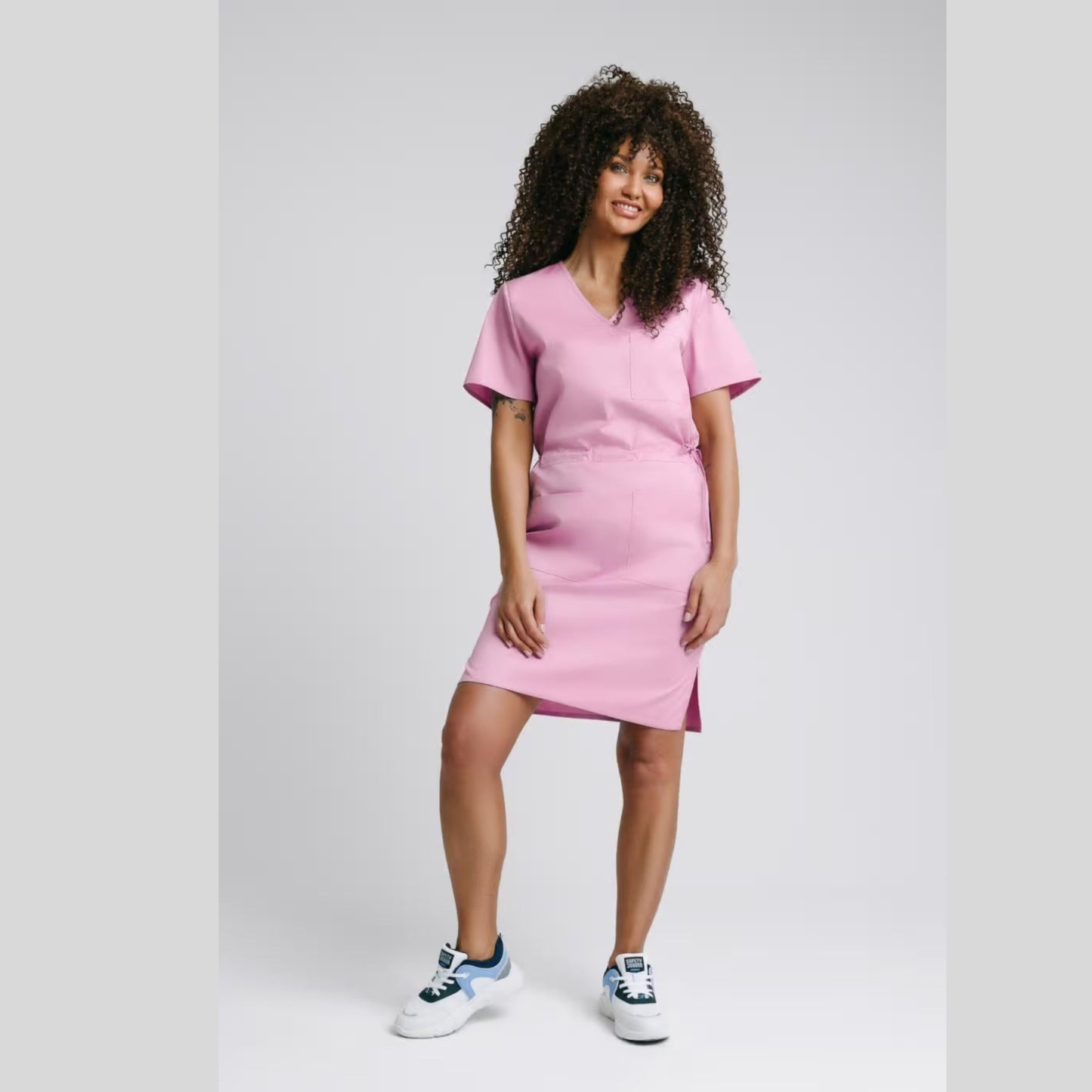 Medical Casual V-Neck Elastic Waist Scrub Dress