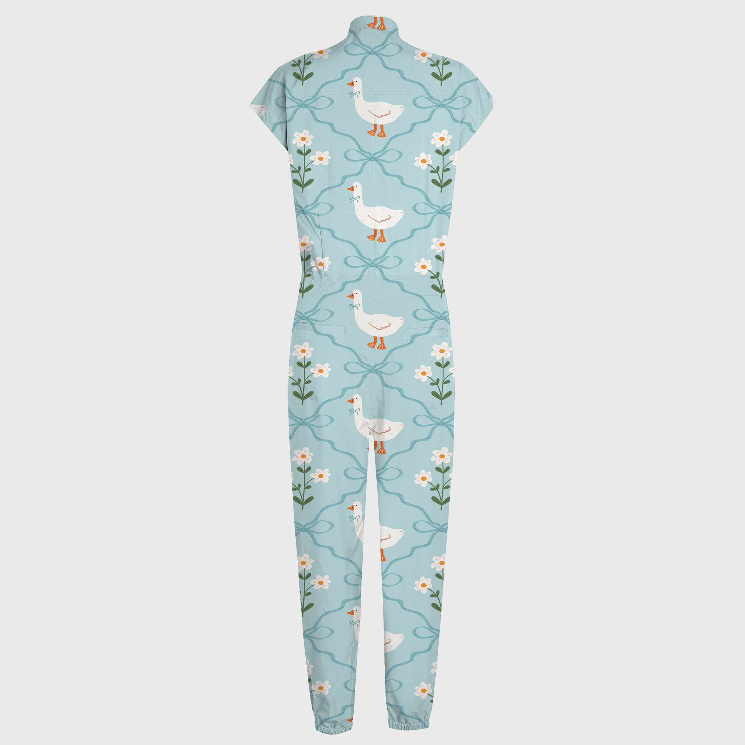 Women's Cute Goose Printed 12-Pocket Jogger Scrub Jumpsuit