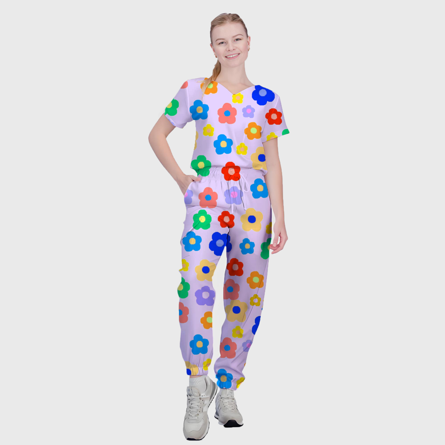 Women's Summer Blooms Printed Scrub Set ST6198