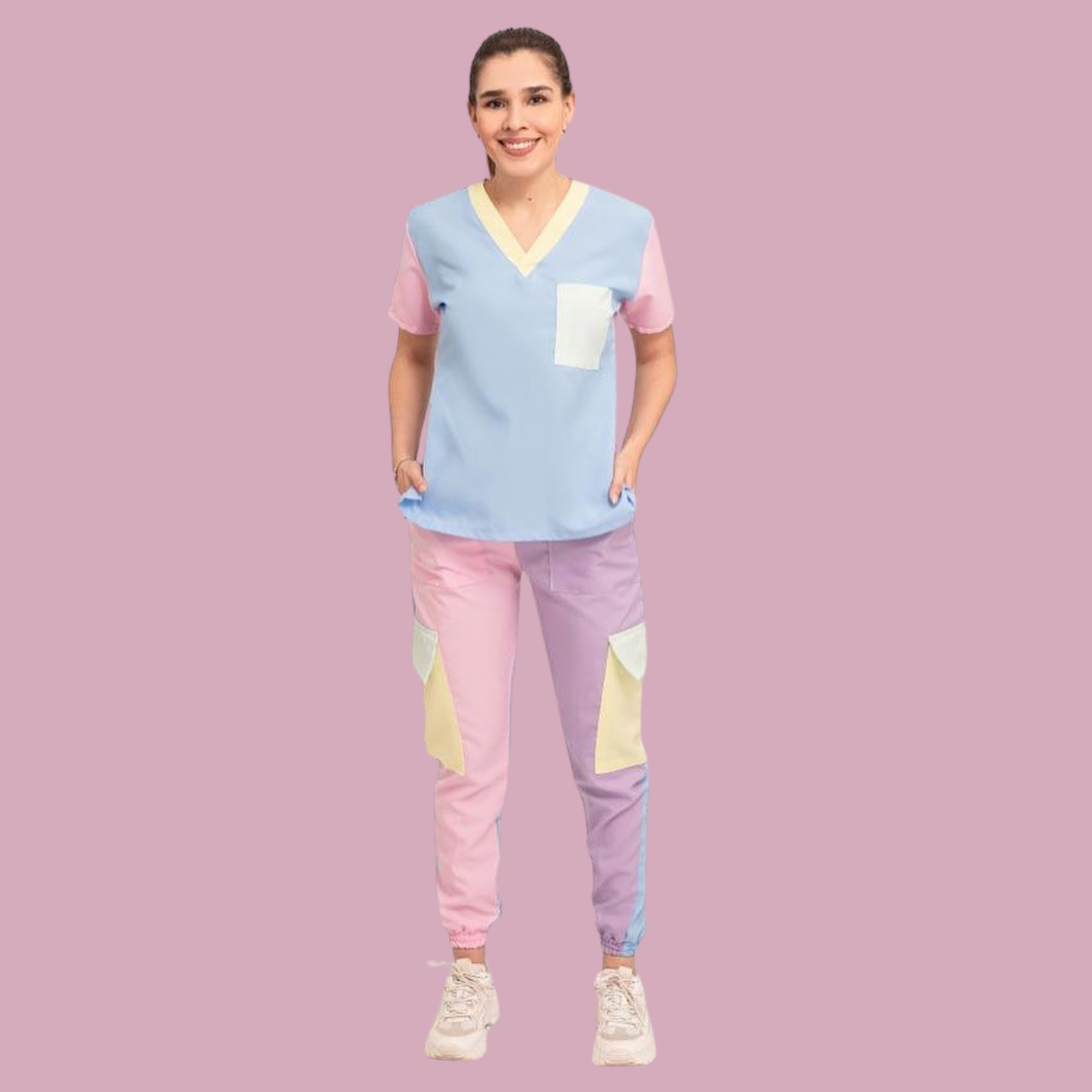 Women's Rainbow Stitching Nurse Scrub Top