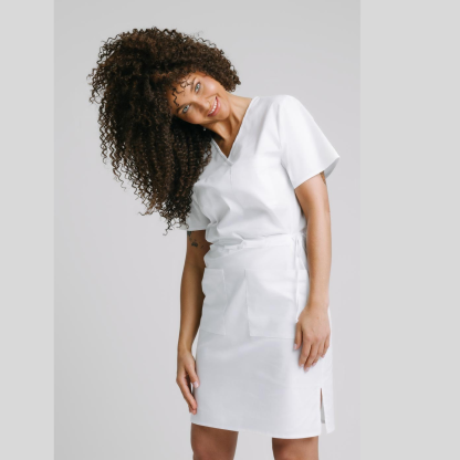 Medical Casual V-Neck Elastic Waist Scrub Dress