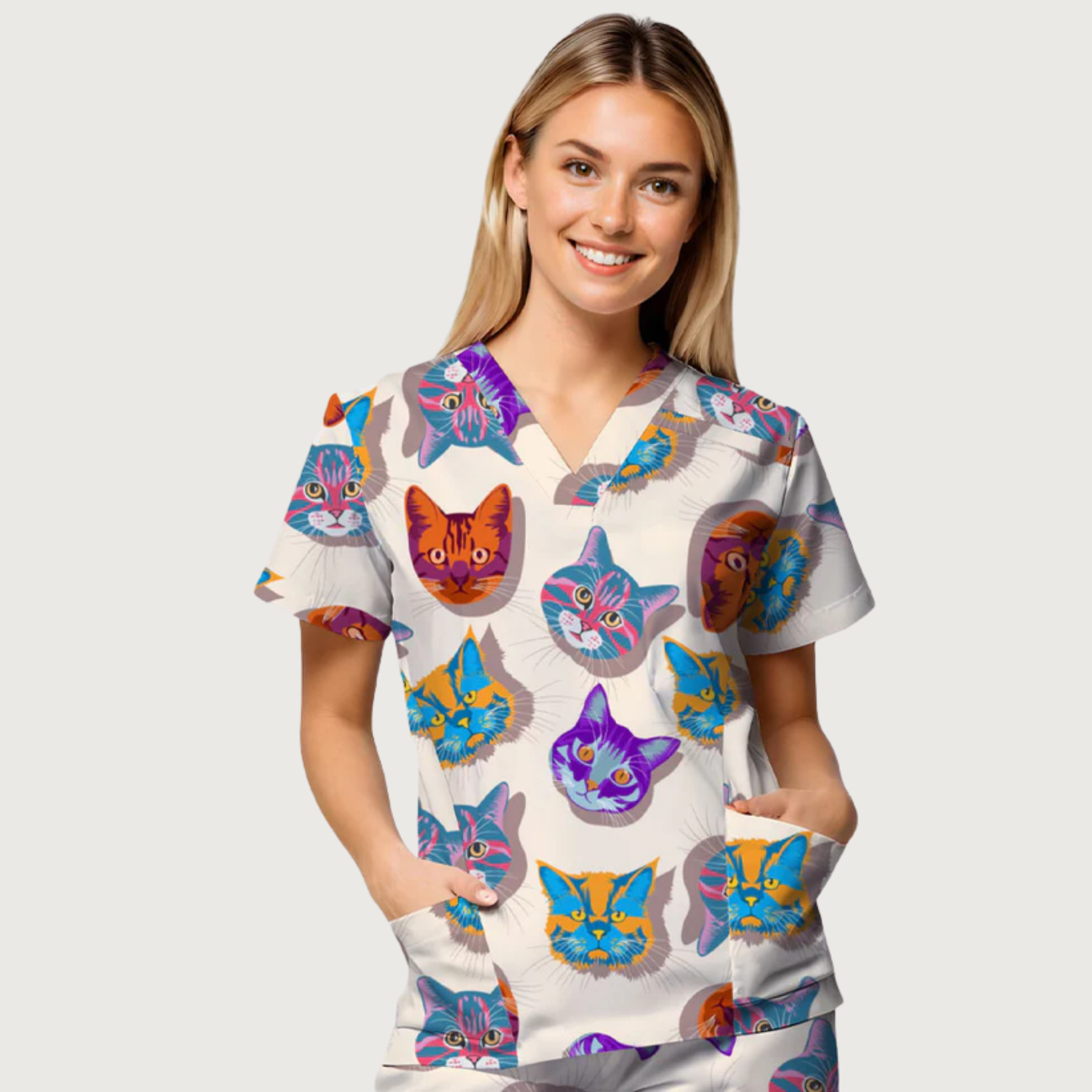 Women's Crazy Kats V-neck Scrub Top