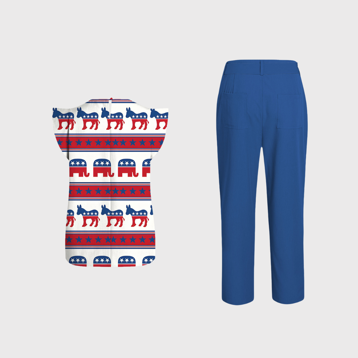 Women's Independence Day Pattern Fly Sleeve Scrub Set ST6256