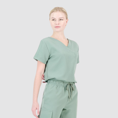 Casual and Fashionable V-neck Solid Color Scrub Top For Nurse 