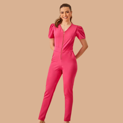 Women's V-neck Puff Sleeve Scrub Jumpsuit
