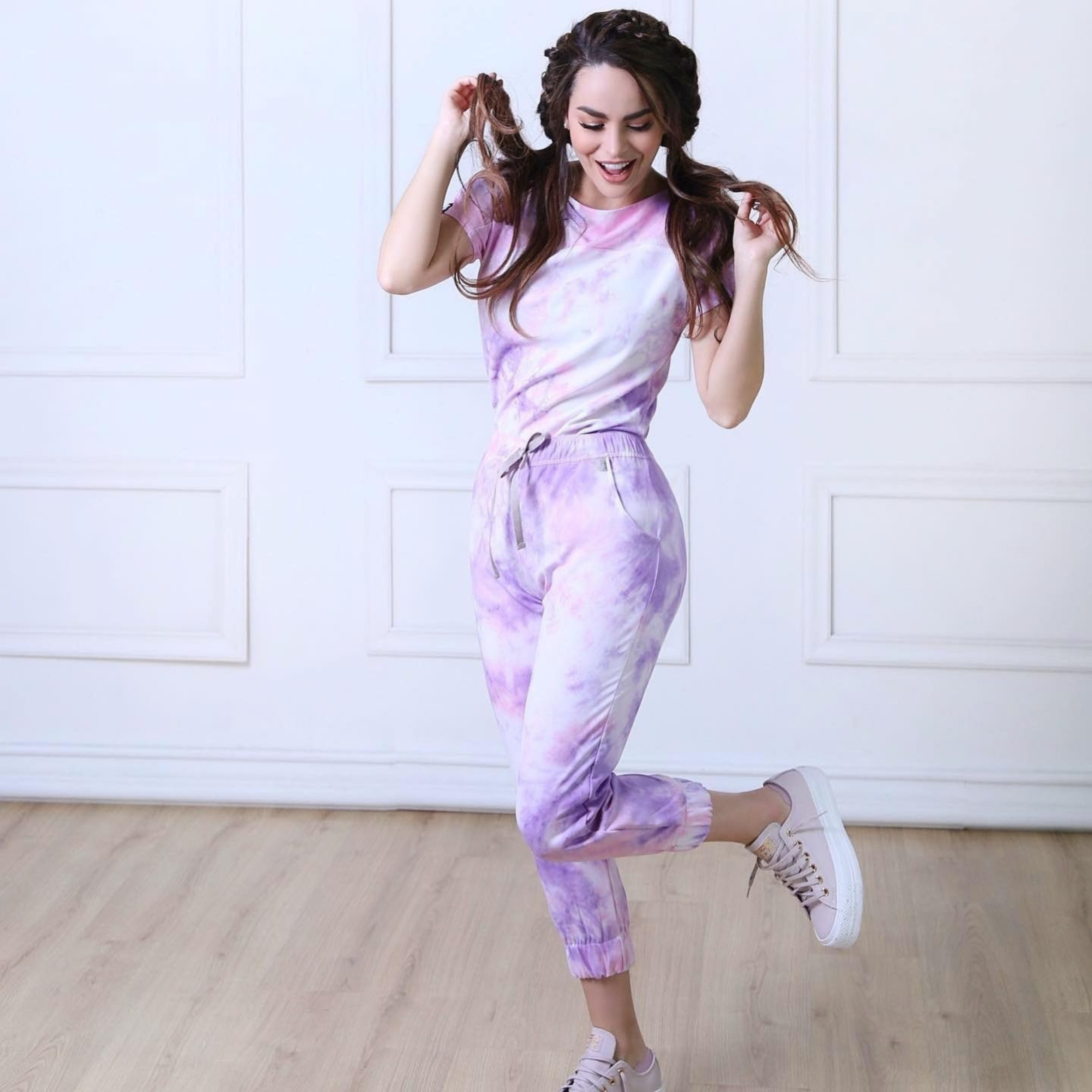 Women's Tie-dye Swing Collar Scrub Set TD1