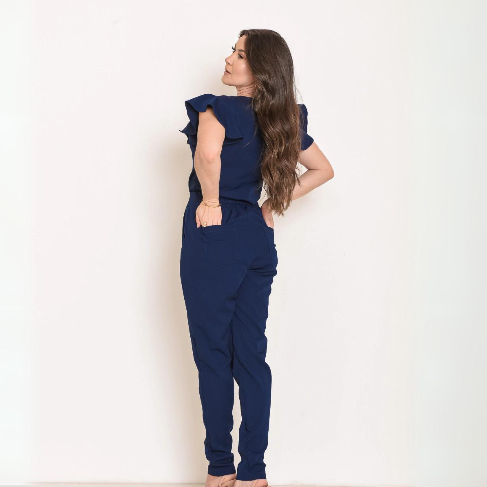 Women's Round Neck Ruffled Sleeves Scrub Top