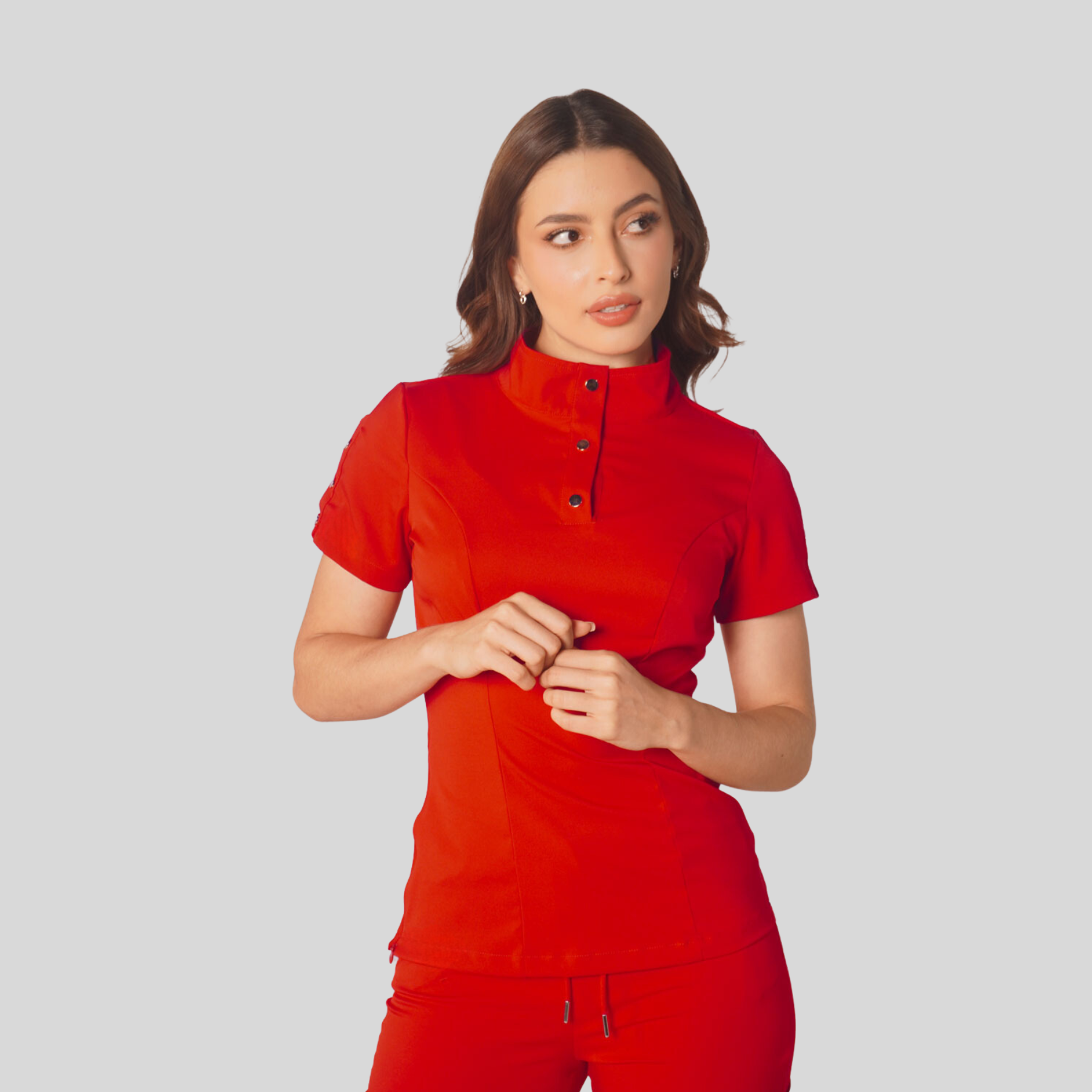 Women's Button Stand Collar Side Zipper Scrub Top™