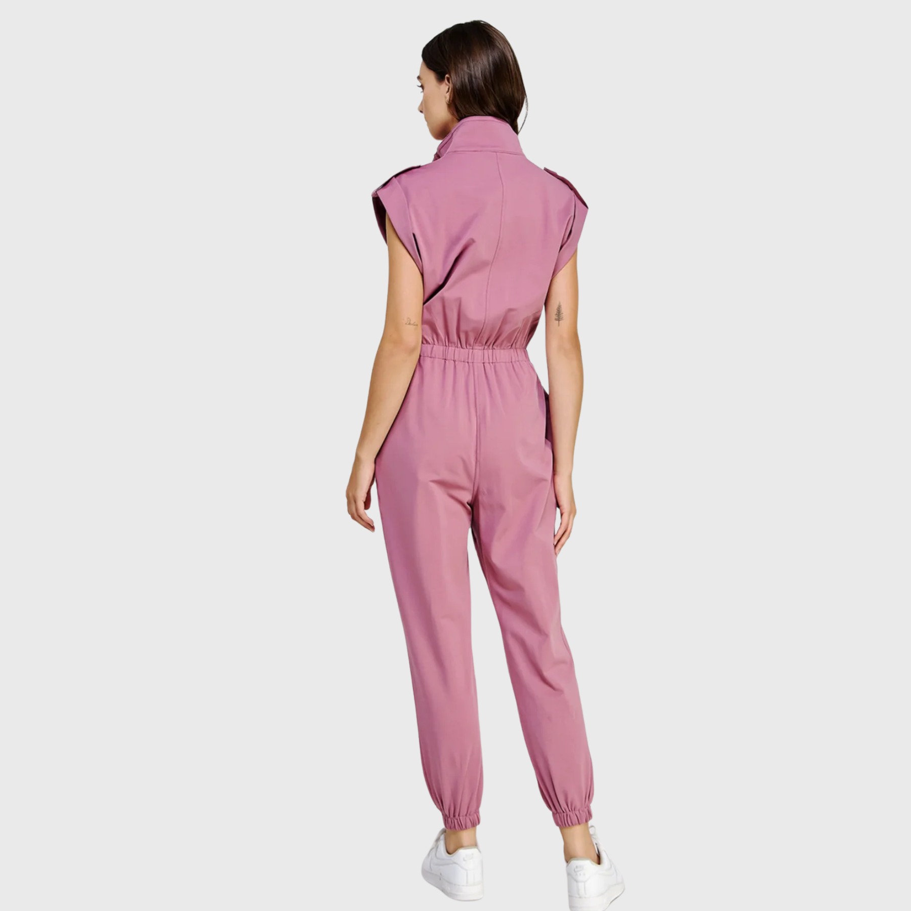 Women's High Neck Folded Sleeves with Epaulettes Jumpsuit
