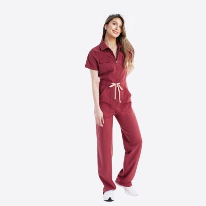 Women's Polo Neck Four Pockets Straight Leg Jumpsuit