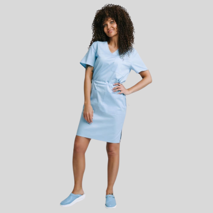Medical Casual V-Neck Elastic Waist Scrub Dress